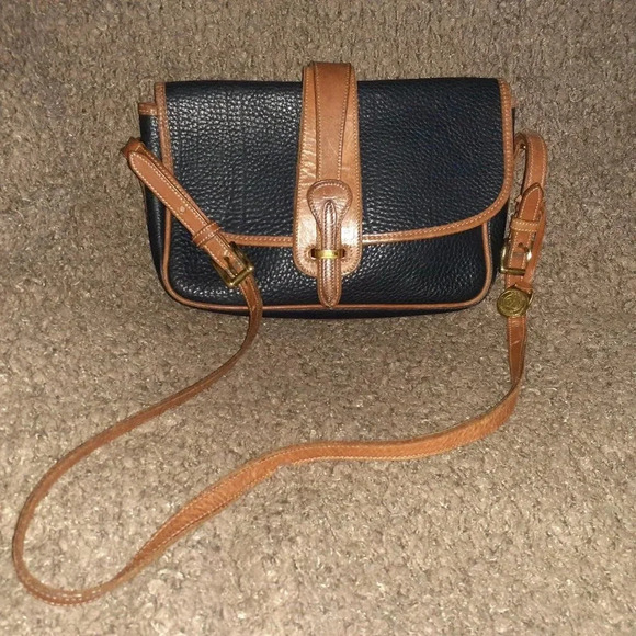 Dooney & Bourke Handbags - DOONEY & BOURKE-Navy Blue Equestrian Bag Flap Vintage Crossbody USA Leather-VG